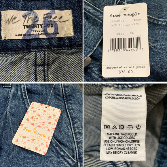 Free People Jade Denim Belted Pleat Front Skirt w/Pockets Indigo Blue SZ 26 NWT - Picture 9 of 11